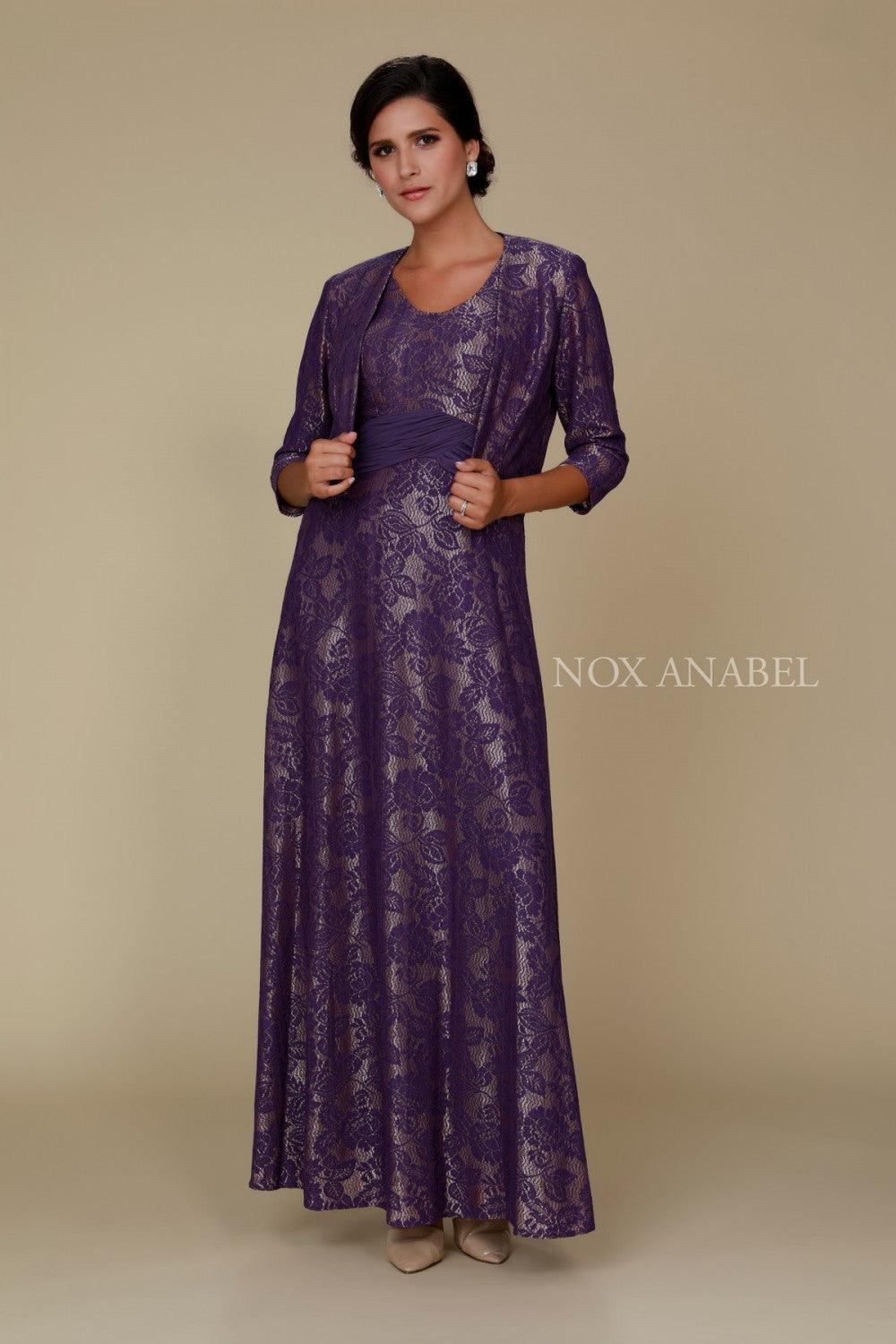 Robe Longue En Dentelle Pour Mère De Mariée Avec Veste Coordonnée En Dentelle Et Zip Arrière
