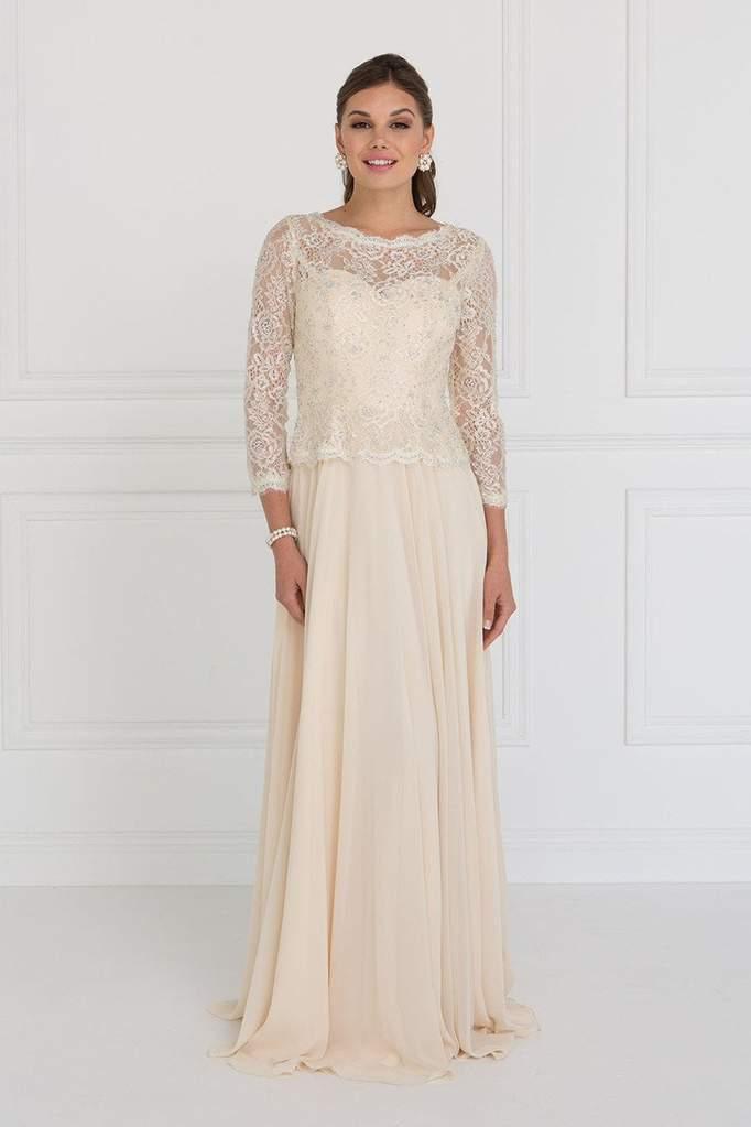 Robe Longue Pour Mère De La Mariée Élégante En Dentelle Florale Avec Strass Et Dos Transparent
