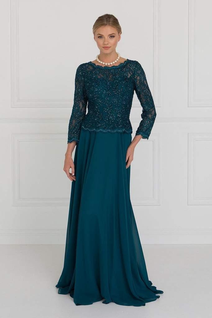 Robe Longue Pour Mère De La Mariée Élégante En Dentelle Florale Avec Strass Et Dos Transparent