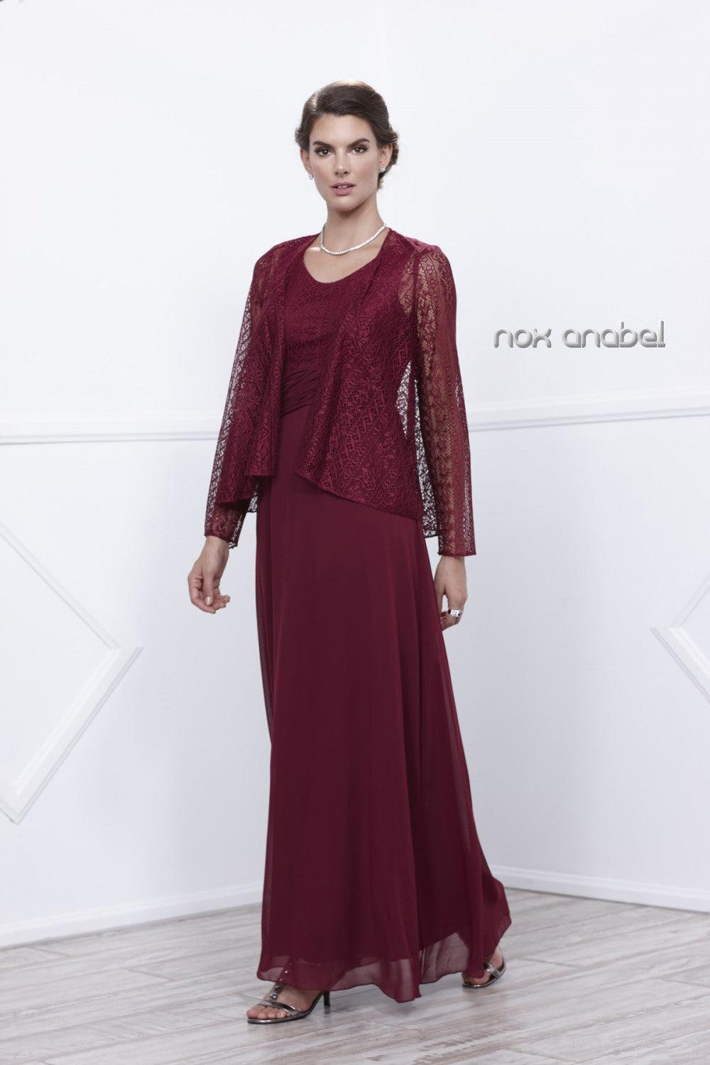 Robe Longue Sans Manches Pour Belle Mère Élégante Avec Veste En Chiffon Et Dentelle En Ivoire Bourgogne Bleu Roi