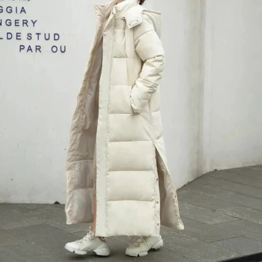 Manteau Long Matelassé Pour Femme Hiver Avec Capuche Poches Latérales Et Doublure Chaude
