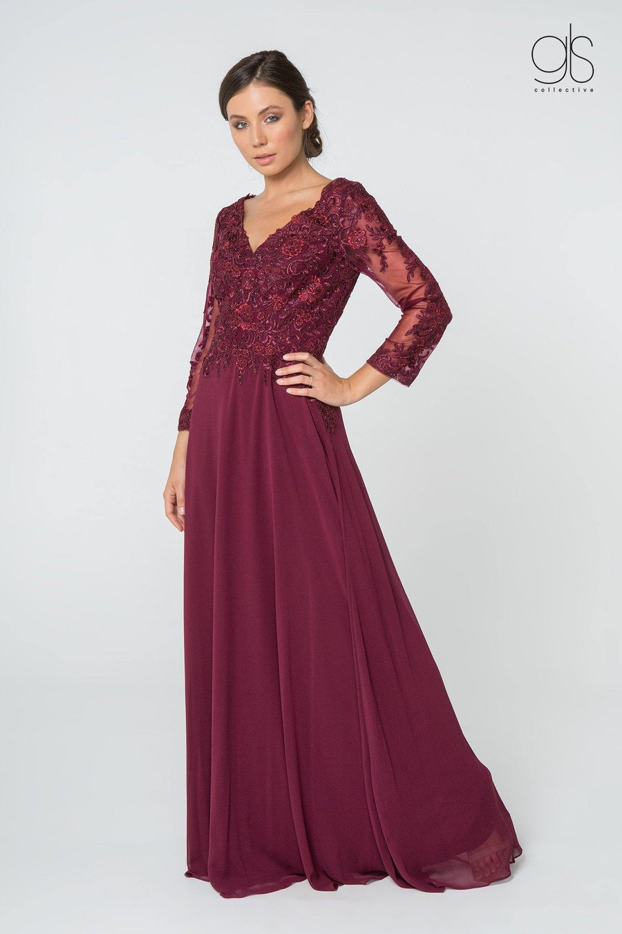 Formal Long Sleeve Mother of the Bride Chiffon Dress Sale - Amawinc