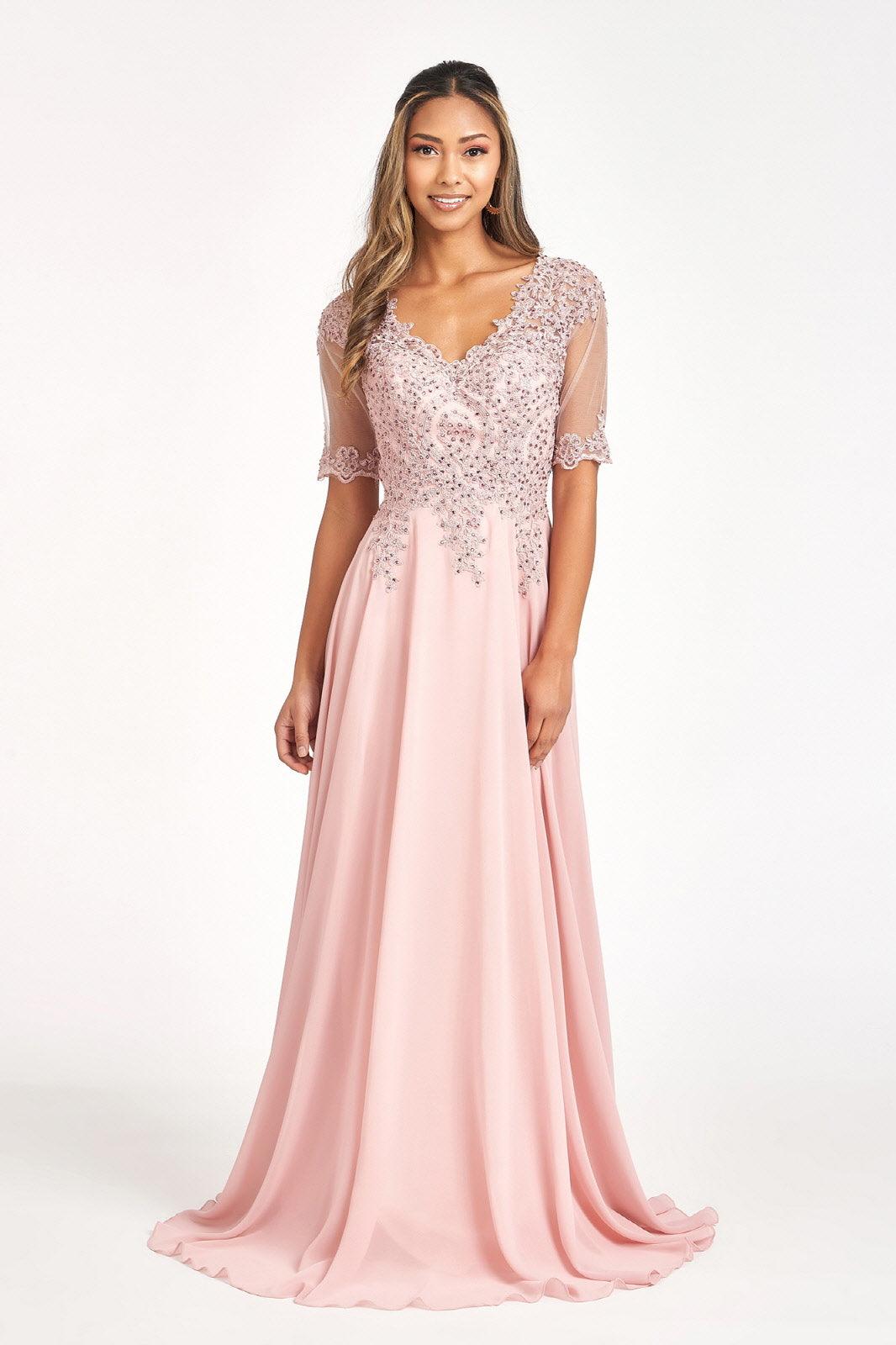 Robe Pour Mère De La Mariée Manches Longues Avec Encolure En V Et Dos En V Pour Cérémonie