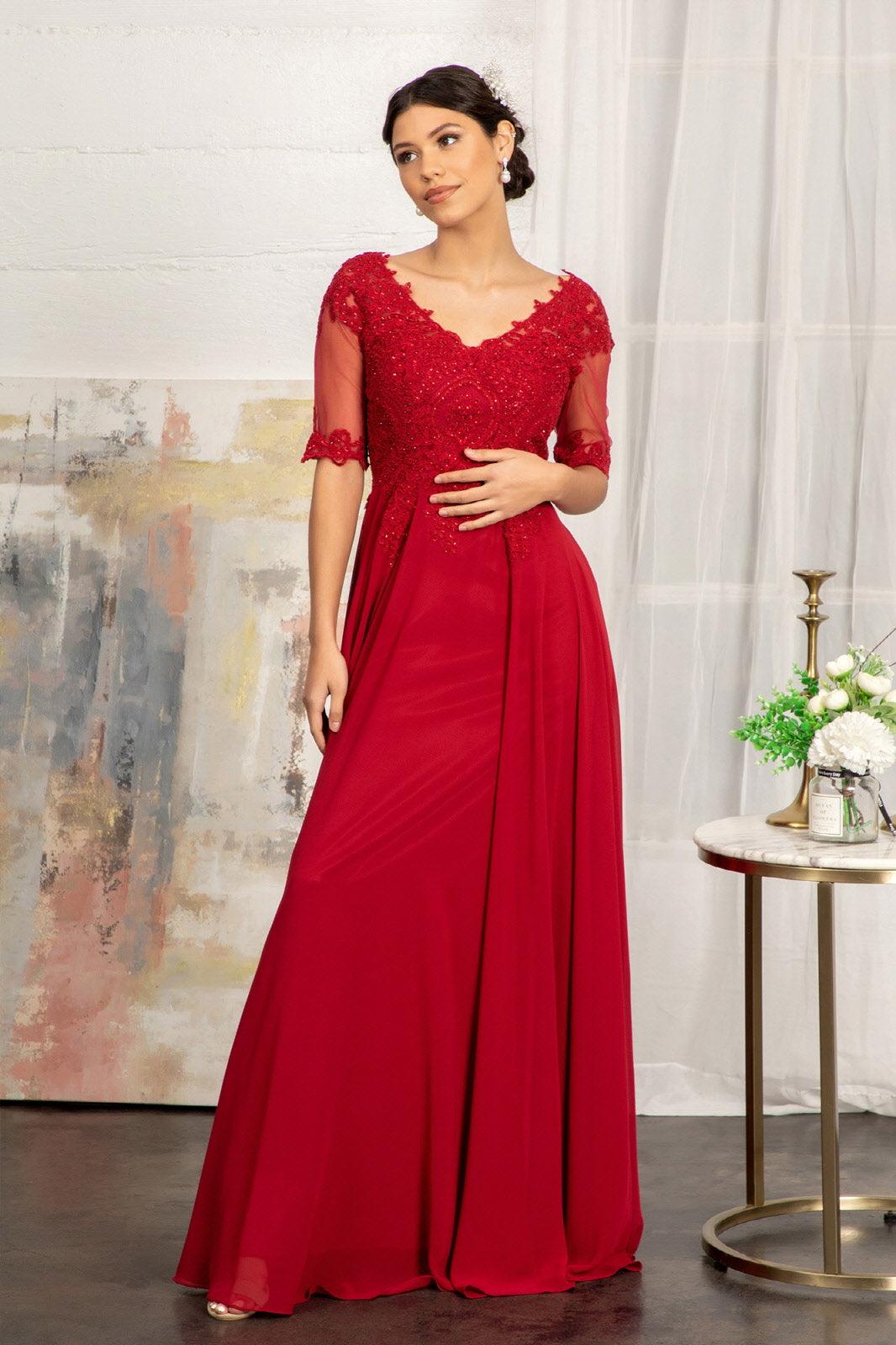 Robe Pour Mère De La Mariée Manches Longues Avec Encolure En V Et Dos En V Pour Cérémonie