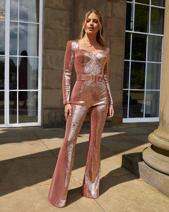 Combinaison À Paillettes À Manches Longues Pour Soirée Élégante Étincelante Et Glamour