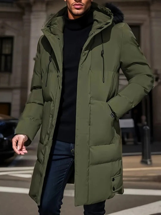 Manteau Long D’Hiver Matelassé Pour Homme Avec Capuche Fermeture Éclair Longueur Étendue Pour Une Chaleur Quotidienne