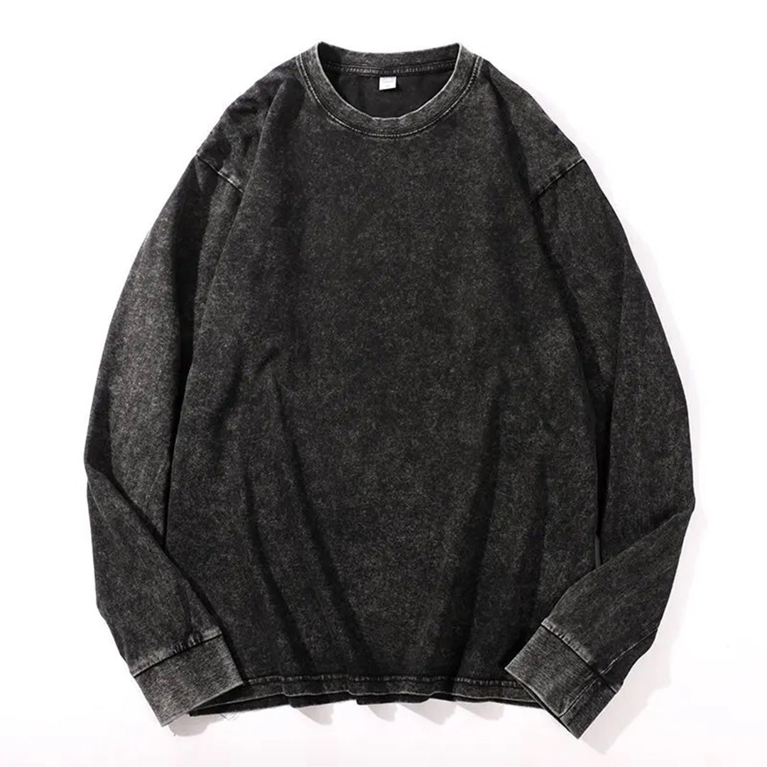 T Shirt Manches Longues Effet Lavage Acide en Coton 100 Pour Cent Confort Durable et Style Moderne