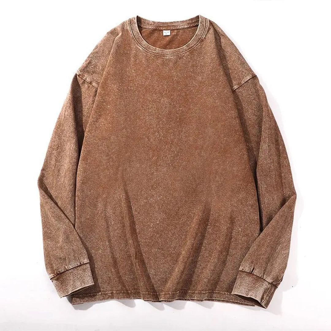 T Shirt Manches Longues Effet Lavage Acide en Coton 100 Pour Cent Confort Durable et Style Moderne