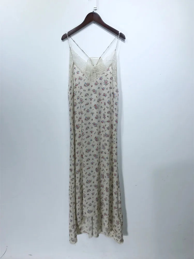 Robe Midi En Soie Lucia Avec Décolleté En V Et Broderie En Dentelle Pour Femmes
