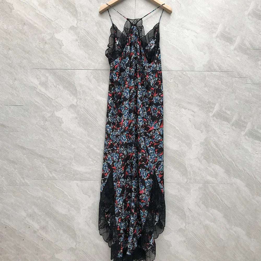 Robe Midi En Soie Lucia Avec Décolleté En V Et Broderie En Dentelle Pour Femmes