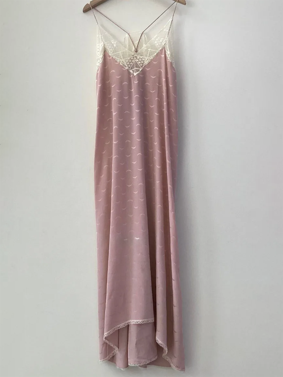 Robe Midi En Soie Lucia Avec Décolleté En V Et Broderie En Dentelle Pour Femmes
