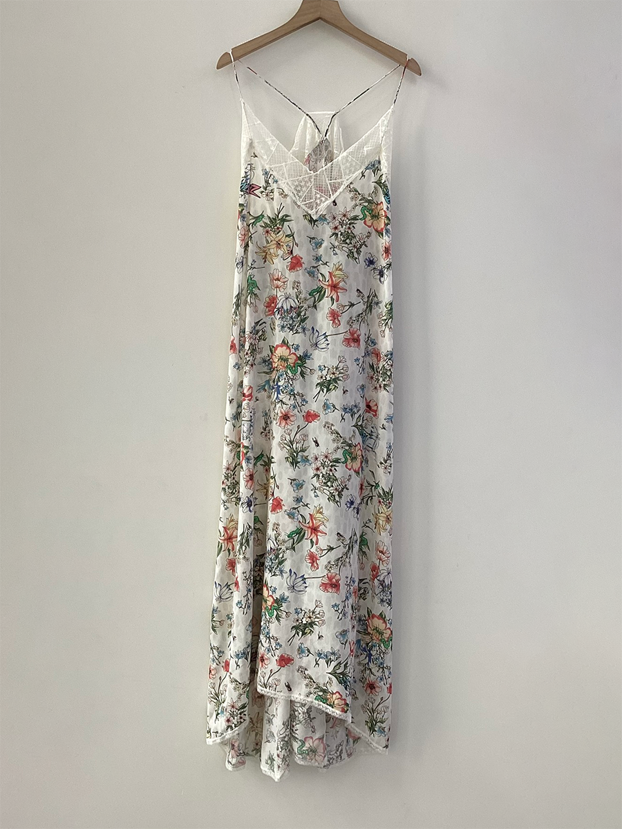 Robe Midi En Soie Lucia Avec Décolleté En V Et Broderie En Dentelle Pour Femmes