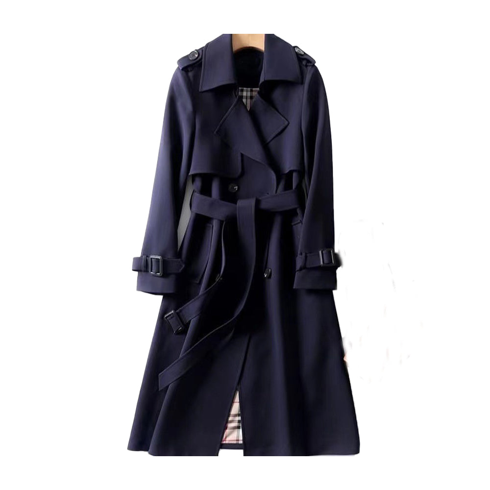 Trench Femme Structurée En Coton Mélange Double Boutonnage Avec Ceinture À La Taille