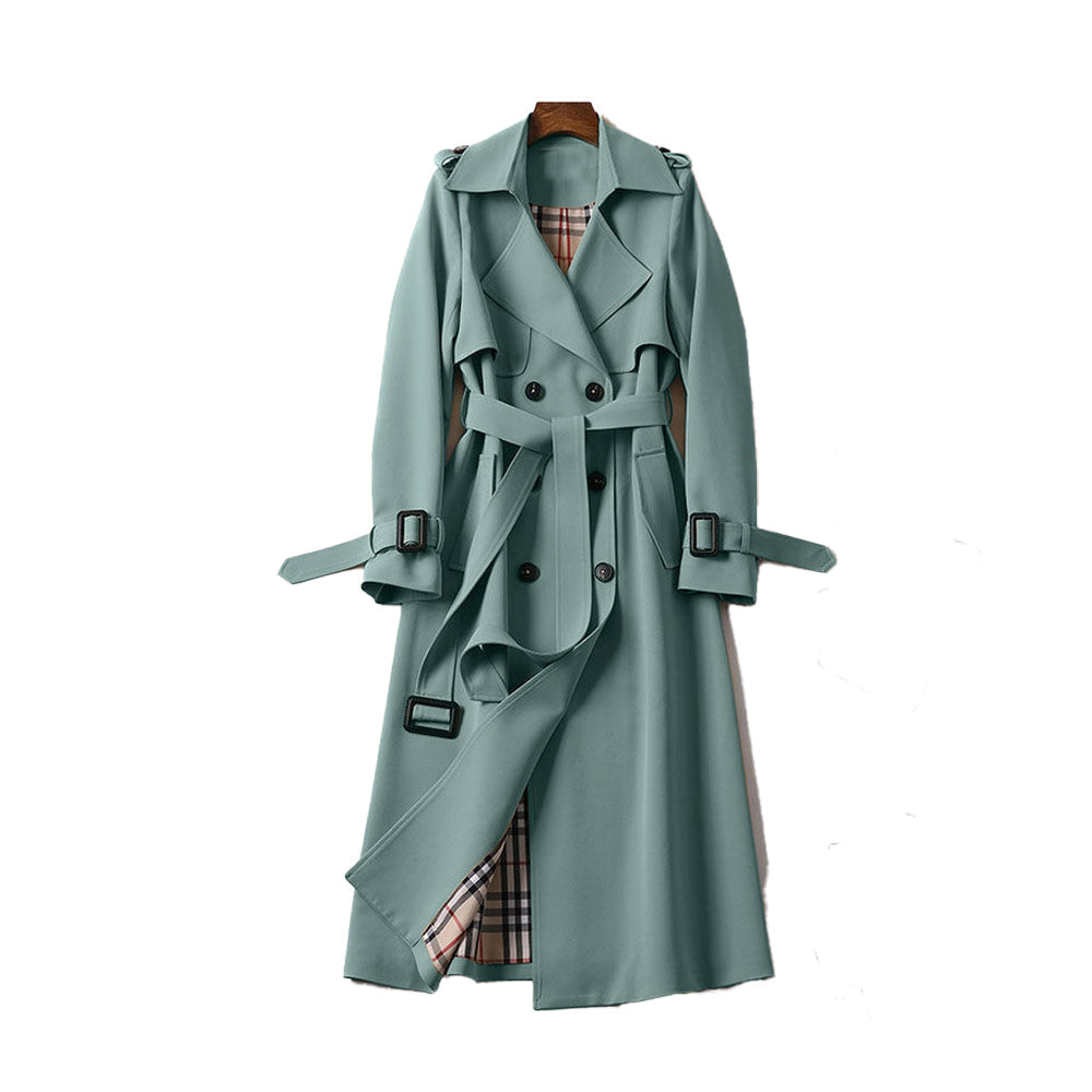 Trench Femme Structurée En Coton Mélange Double Boutonnage Avec Ceinture À La Taille