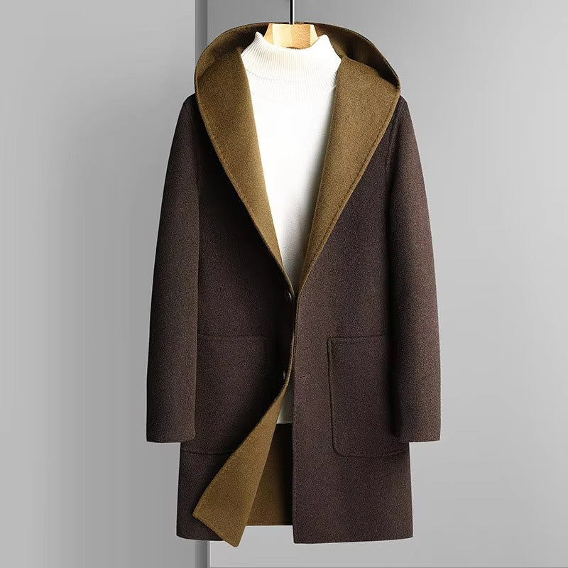 Amawinc Manteau Trench Réversible En Laine Mélangée Avec Capuche Pour Homme Deux Styles En Un Veste D Hiver Polyvalente