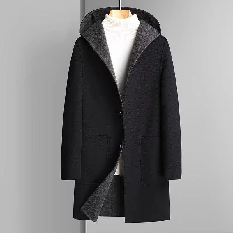 Amawinc Manteau Trench Réversible En Laine Mélangée Avec Capuche Pour Homme Deux Styles En Un Veste D Hiver Polyvalente