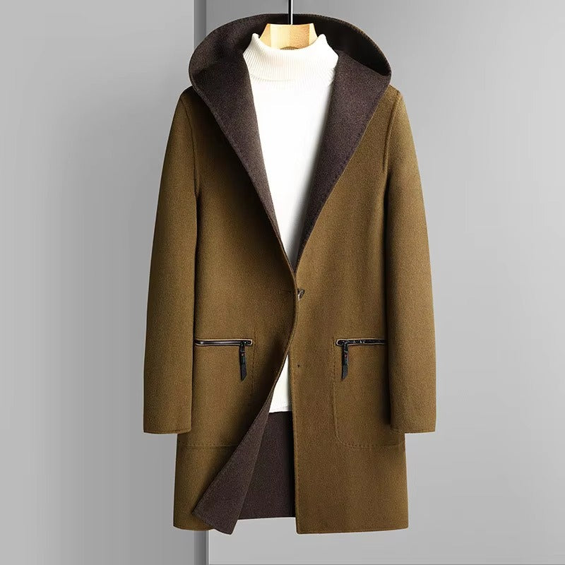 Amawinc Manteau Trench Réversible En Laine Mélangée Avec Capuche Pour Homme Deux Styles En Un Veste D Hiver Polyvalente