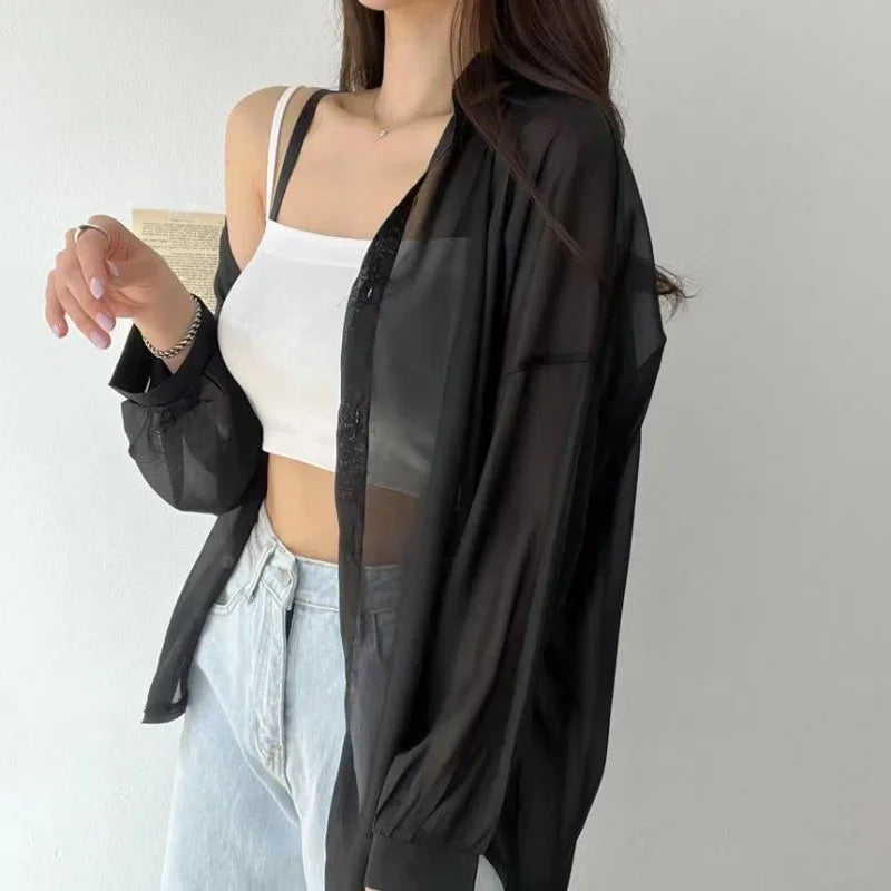 Margot Cardigan En Chiffon Transparent Pour Femmes À Manches Longues Léger Et Décontracté Pour Été Élégant