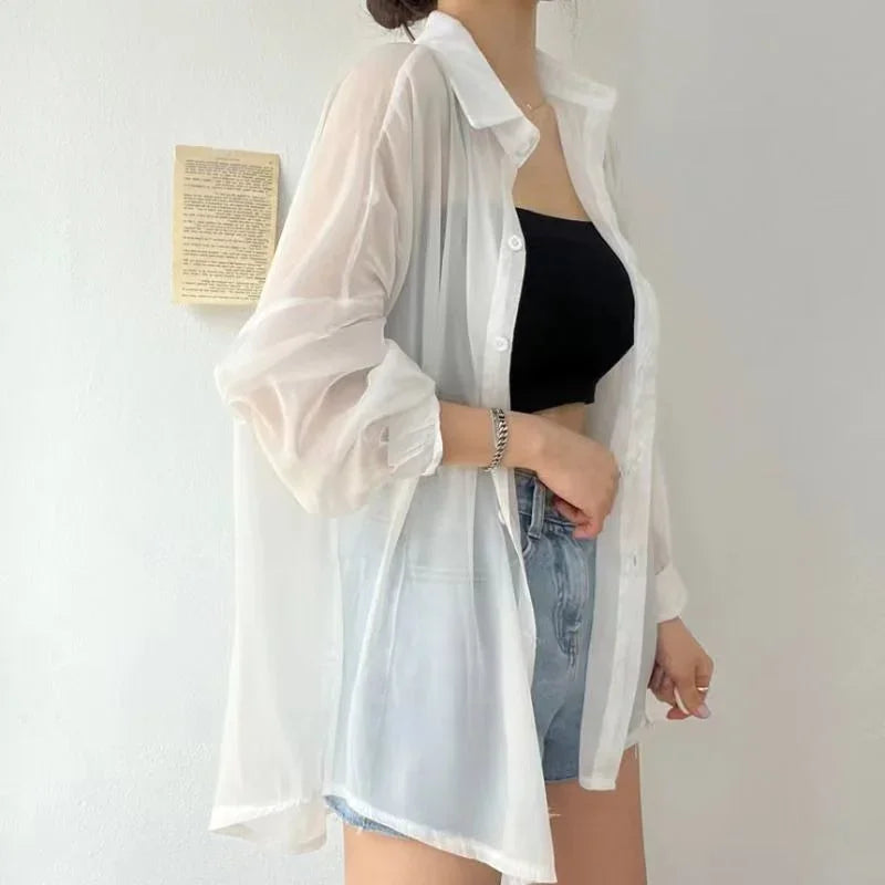 Margot Cardigan En Chiffon Transparent Pour Femmes À Manches Longues Léger Et Décontracté Pour Été Élégant