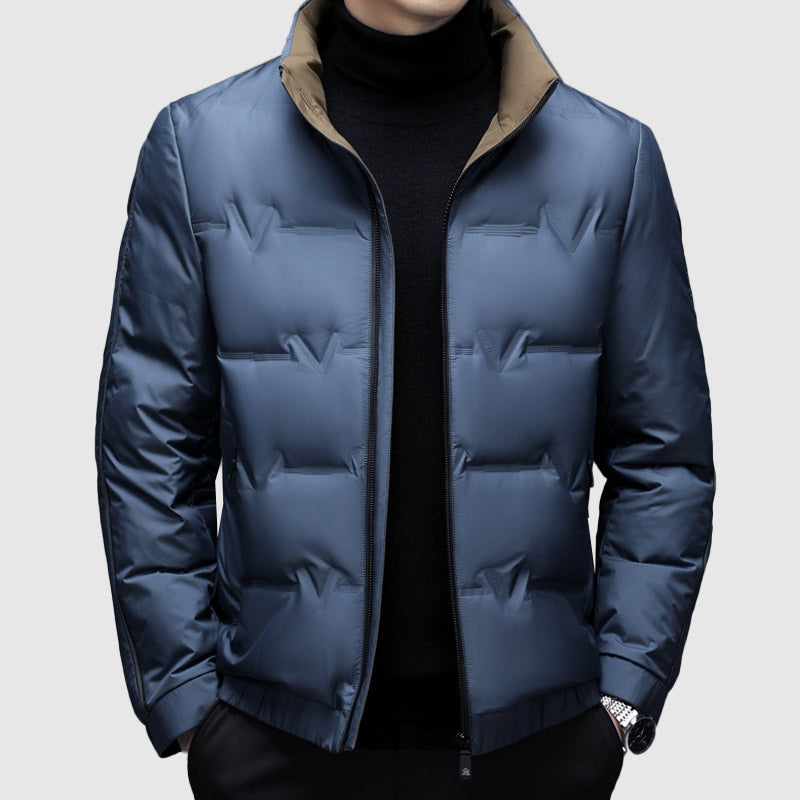 Doudoune Homme Duvet De Canard Zip Plein Longueur Légère Chaude Pour Extérieur Hiver Col Debout