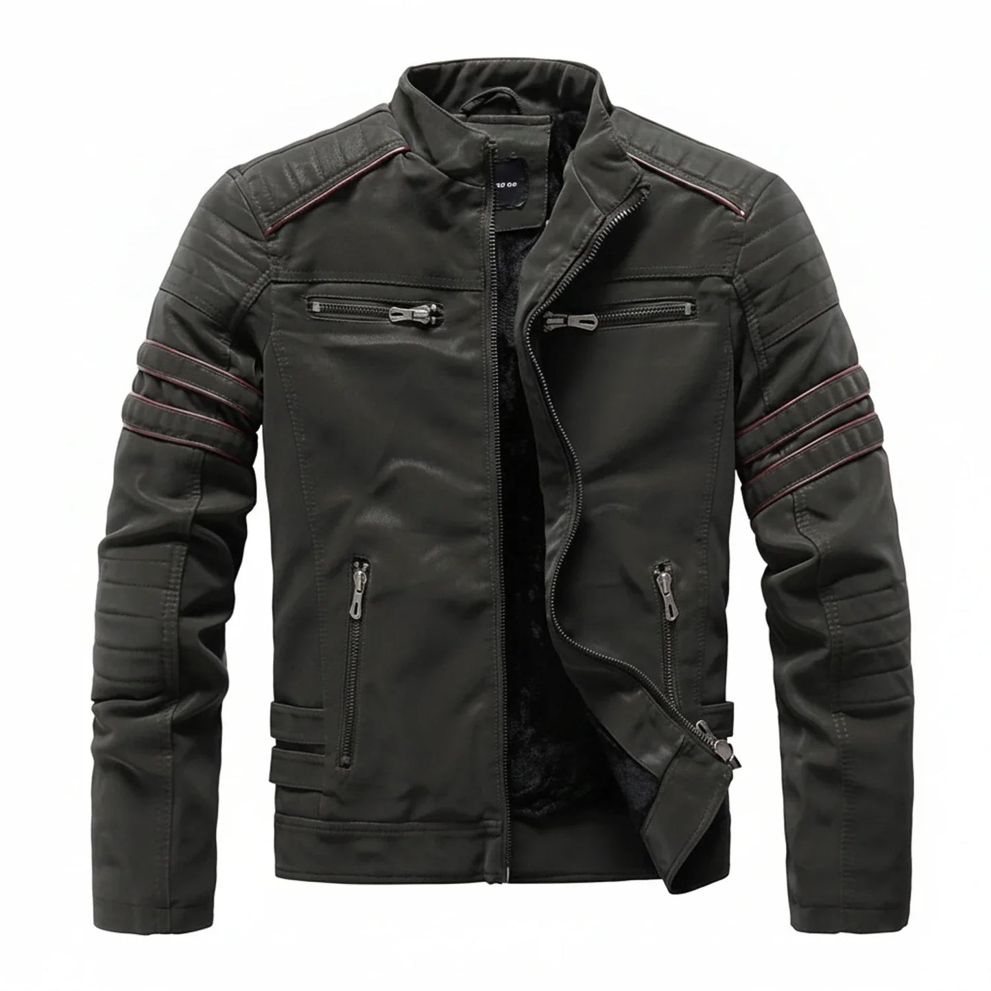 Amawinc Veste Biker Homme Noire Avec Col Montant Épaules Matelassées Et Poches Zippées Multiples Pour Style Urbain