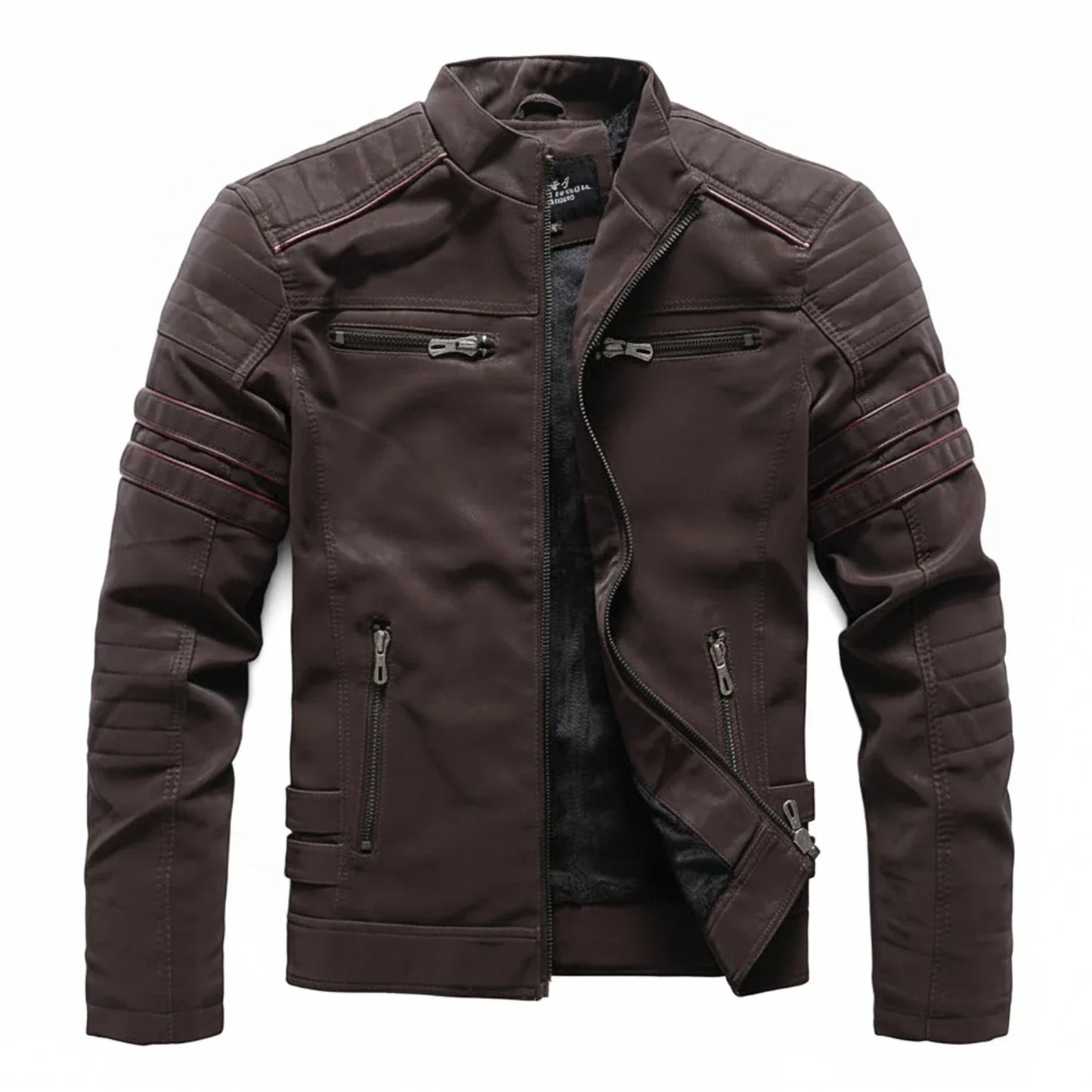Amawinc Veste Biker Homme Noire Avec Col Montant Épaules Matelassées Et Poches Zippées Multiples Pour Style Urbain