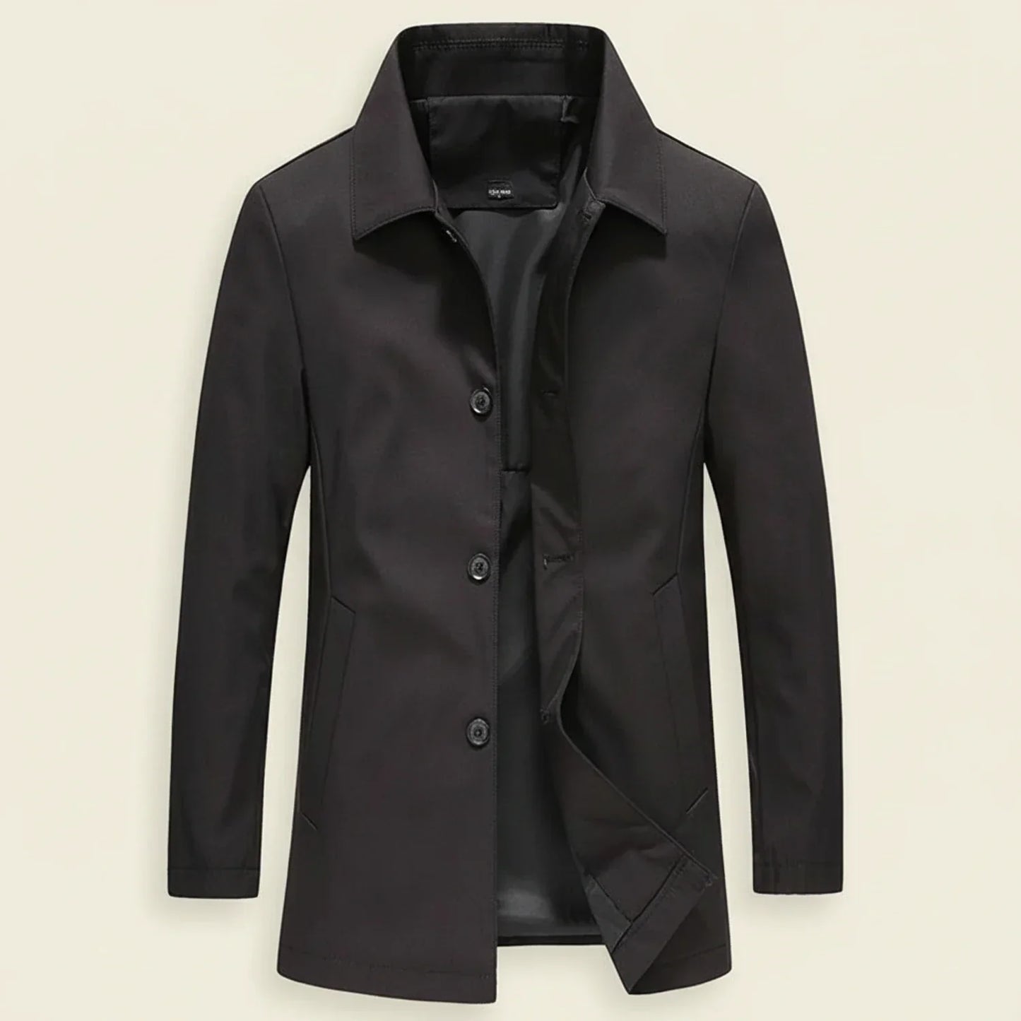 Manteau Homme Minimaliste Longueur Moyenne Bouton Devant Col Classique Polyvalent Quotidien Essentiel