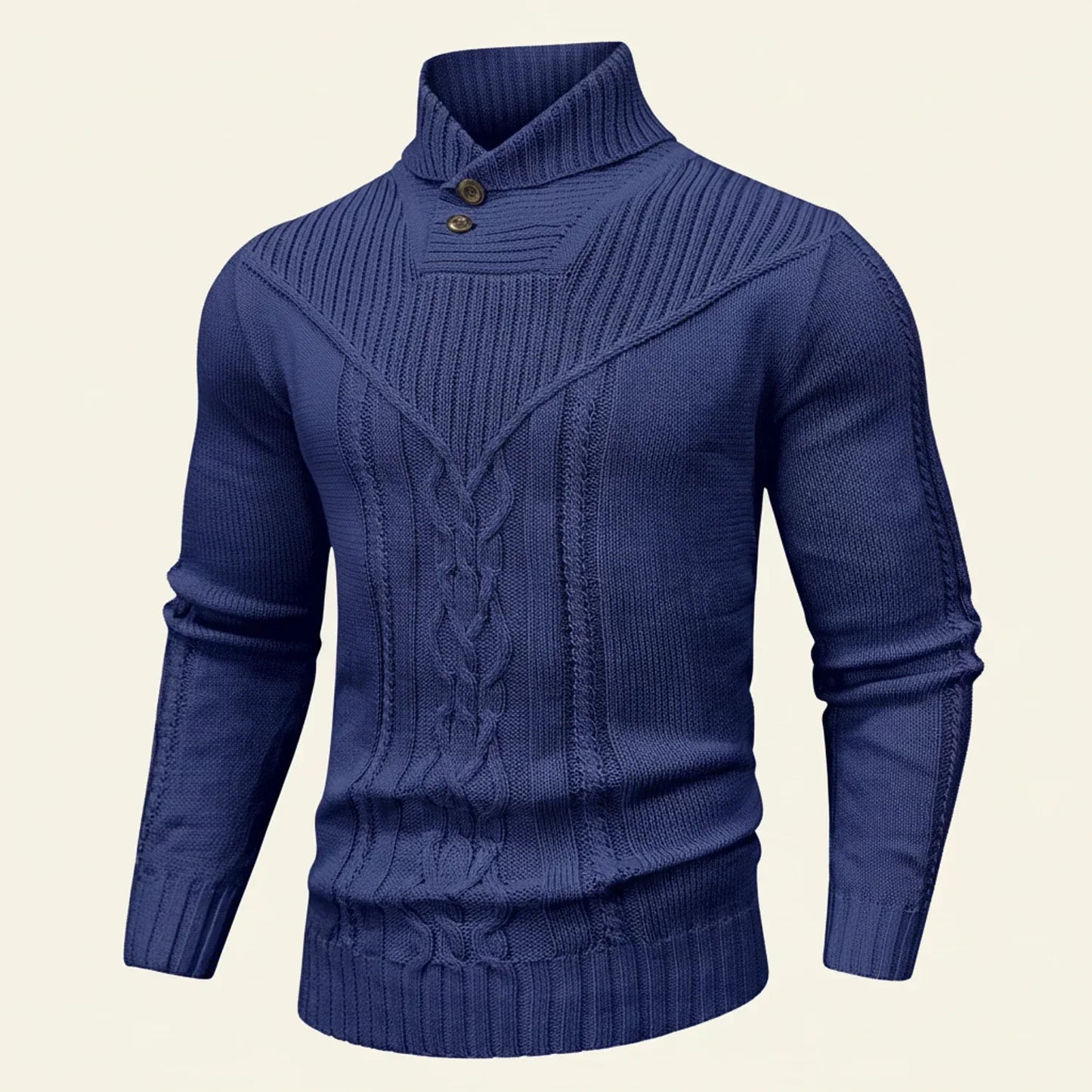 Pull Homme En Maille Câblée Avec Col Châle Boutonné Pour Superposition Chaude Et Polyvalent