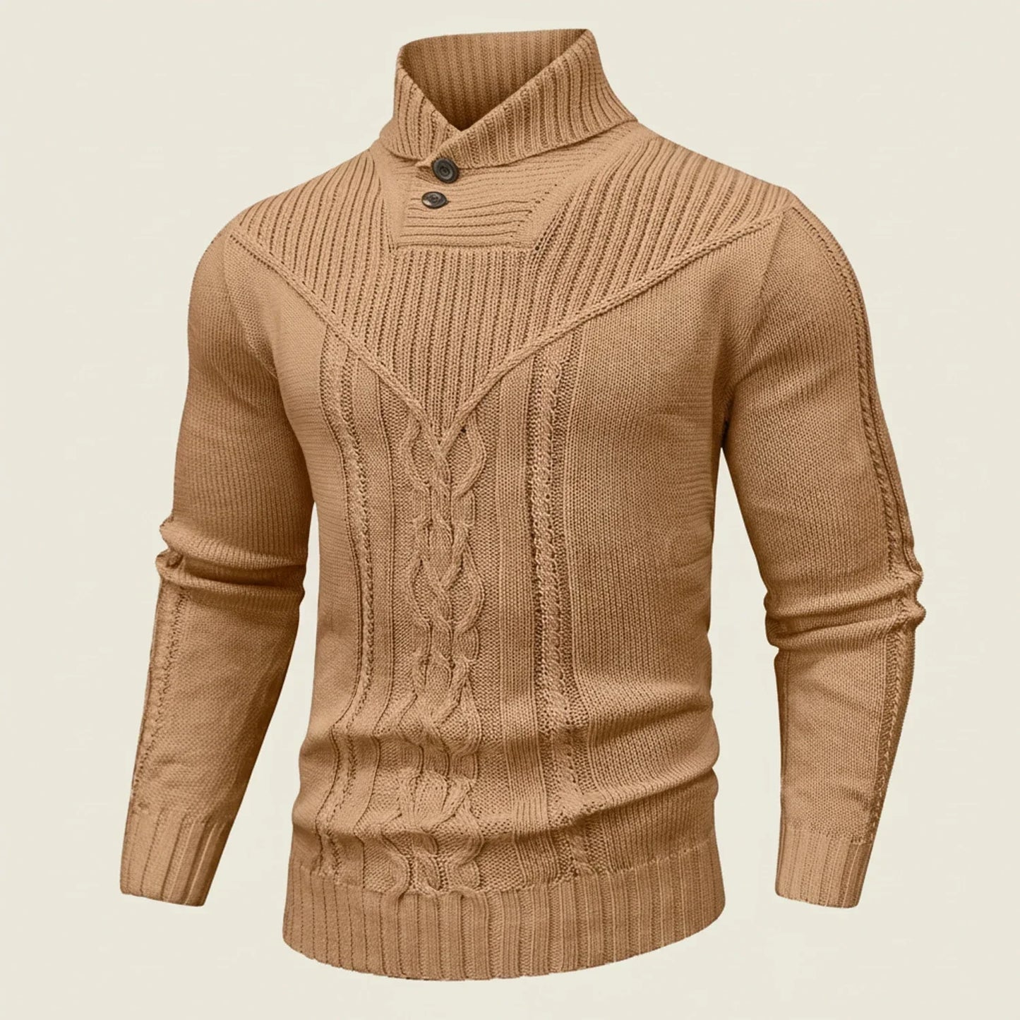 Pull Homme En Maille Câblée Avec Col Châle Boutonné Pour Superposition Chaude Et Polyvalent