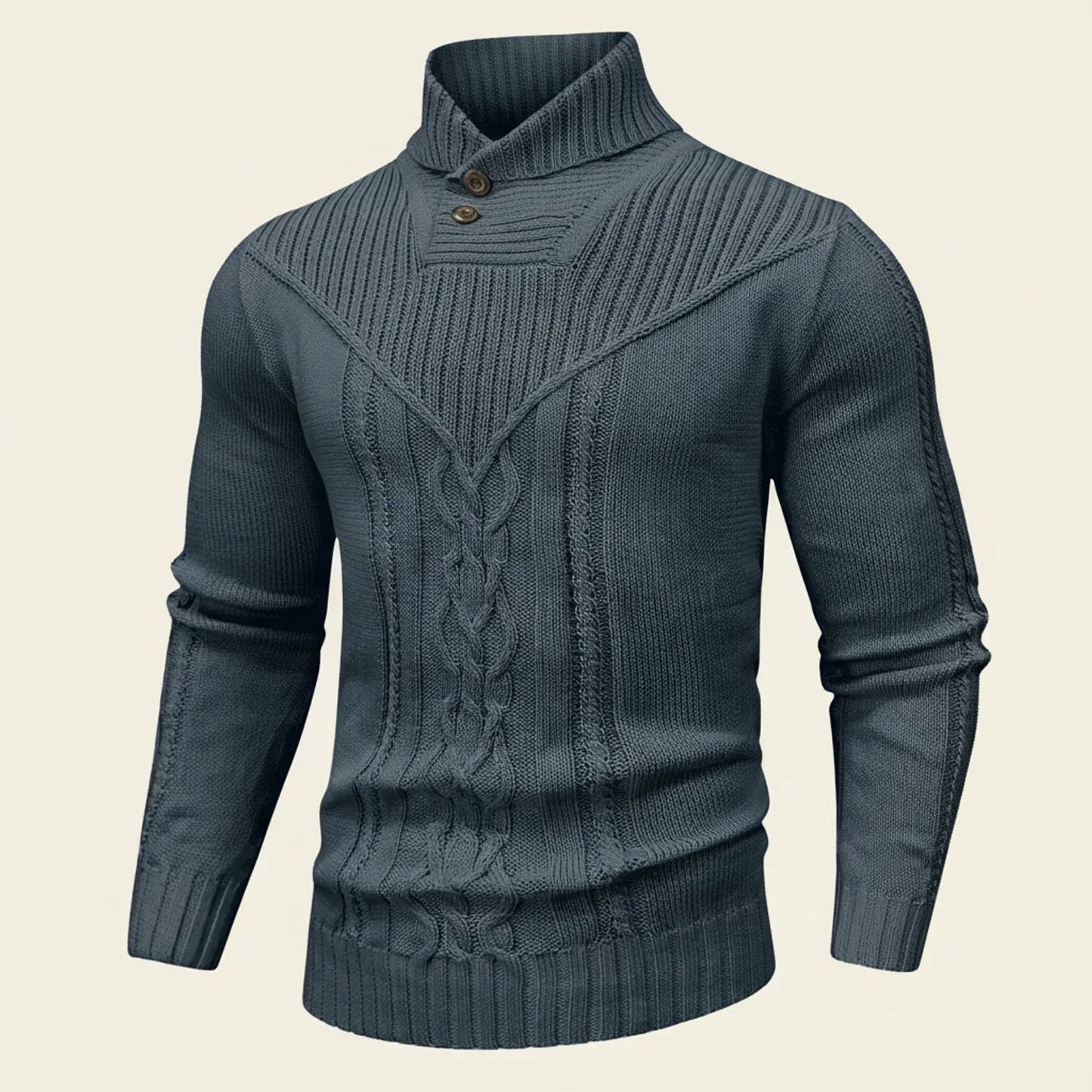 Pull Homme En Maille Câblée Avec Col Châle Boutonné Pour Superposition Chaude Et Polyvalent