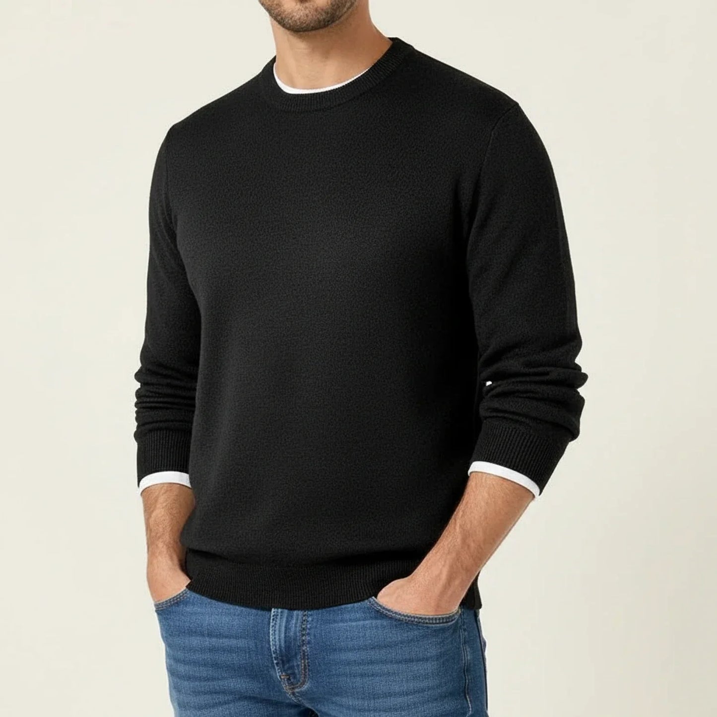 Pull Homme Regular Fit Col Rond À Côtes Poignets Et Ourlet Décontracté Pour Port Quotidien