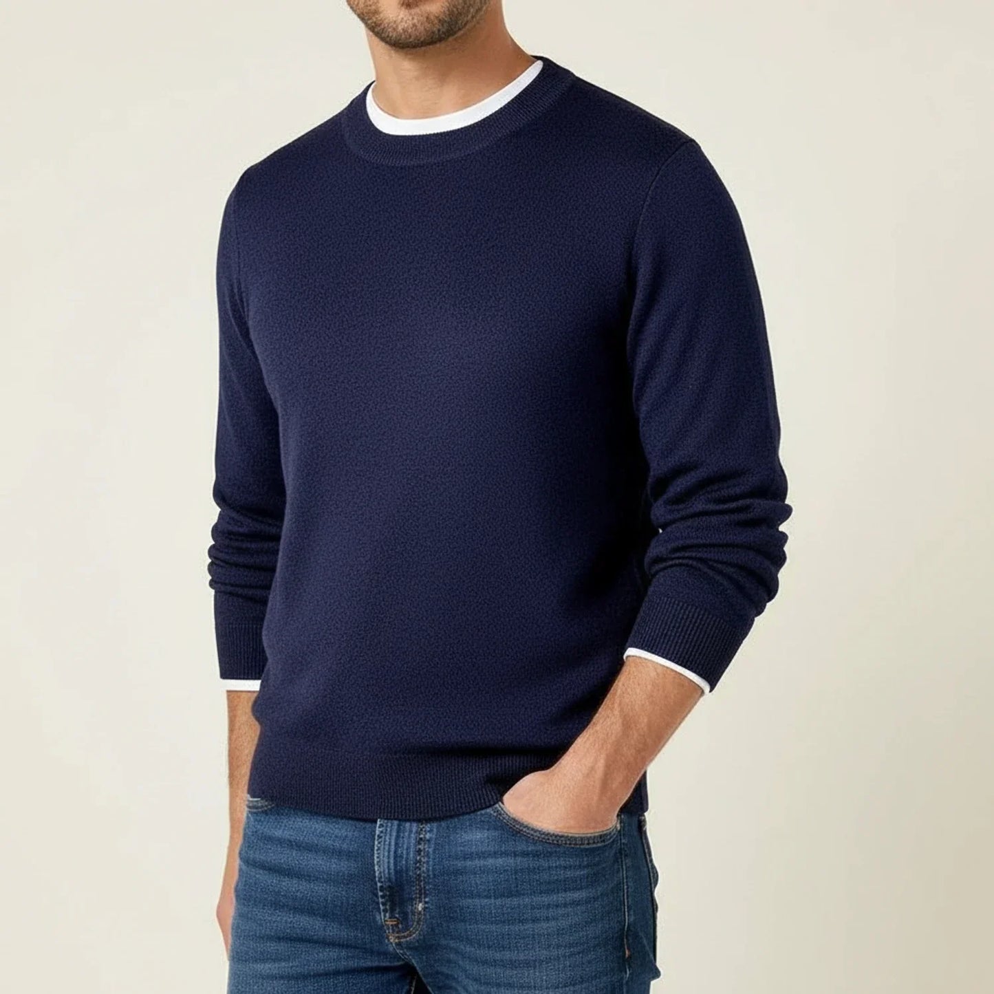 Pull Homme Regular Fit Col Rond À Côtes Poignets Et Ourlet Décontracté Pour Port Quotidien