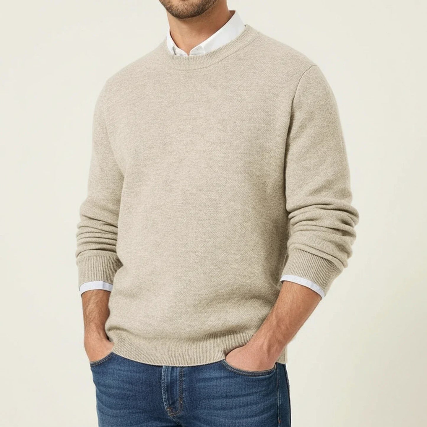 Pull Homme Regular Fit Col Rond À Côtes Poignets Et Ourlet Décontracté Pour Port Quotidien