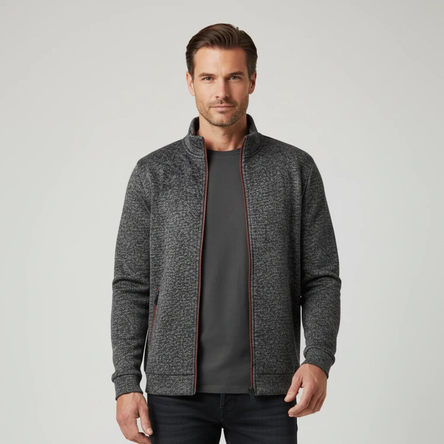 Amawinc Veste Pull Homme Olive Vert À Fermeture Éclair Complète Avec Col Montant Et Poches Zippées