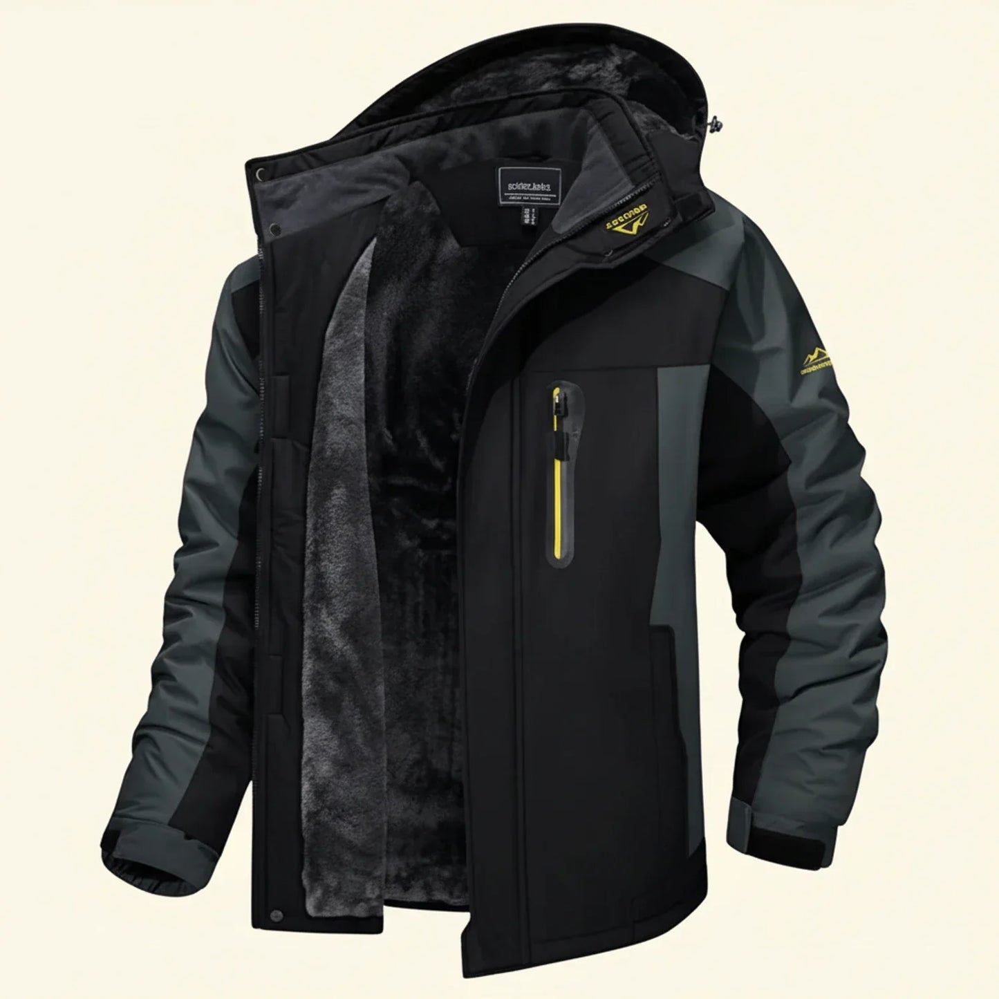 Veste Homme Imperméable Hiver Avec Capuche Doublure Polaire Amawinc Color Block Poches Multiples Résistante