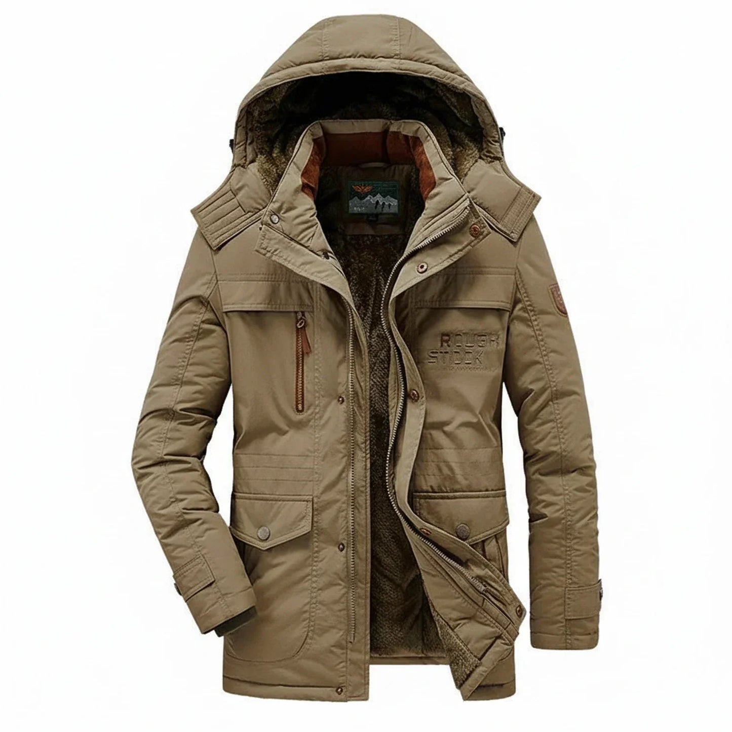 Parka Homme Hivernale À Capuche Inspirée Militaire Mi Longue Avec Fermeture Éclair Complète Et Multiples Poches Amawinc