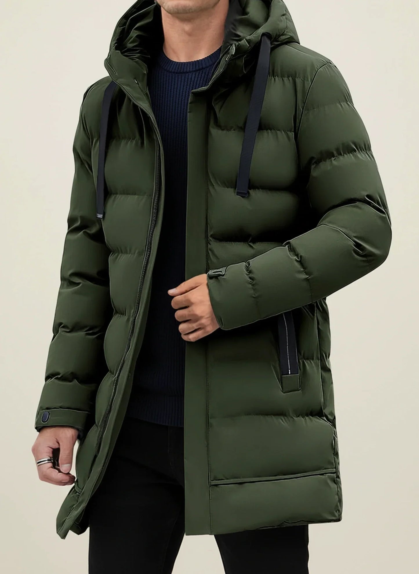 Manteau Puffer Longline À Capuche Pour Homme Amawinc Isolé Hiver Avec Fermeture Éclair Devant Et Pressions Ajustables