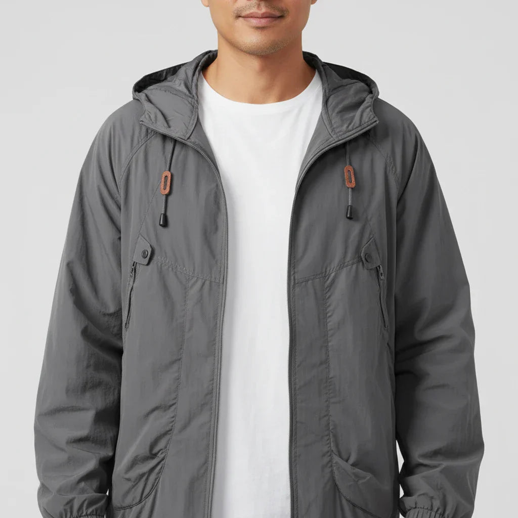 Veste Coupe-Vent Légère Pour Homme Avec Capuche Ajustable Et Fermeture Éclair Raglan Polyvalente