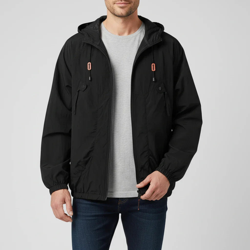 Veste Coupe-Vent Légère Pour Homme Avec Capuche Ajustable Et Fermeture Éclair Raglan Polyvalente