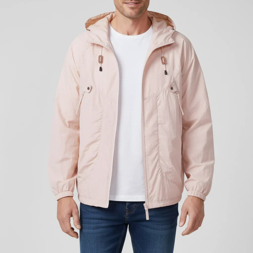 Veste Coupe-Vent Légère Pour Homme Avec Capuche Ajustable Et Fermeture Éclair Raglan Polyvalente