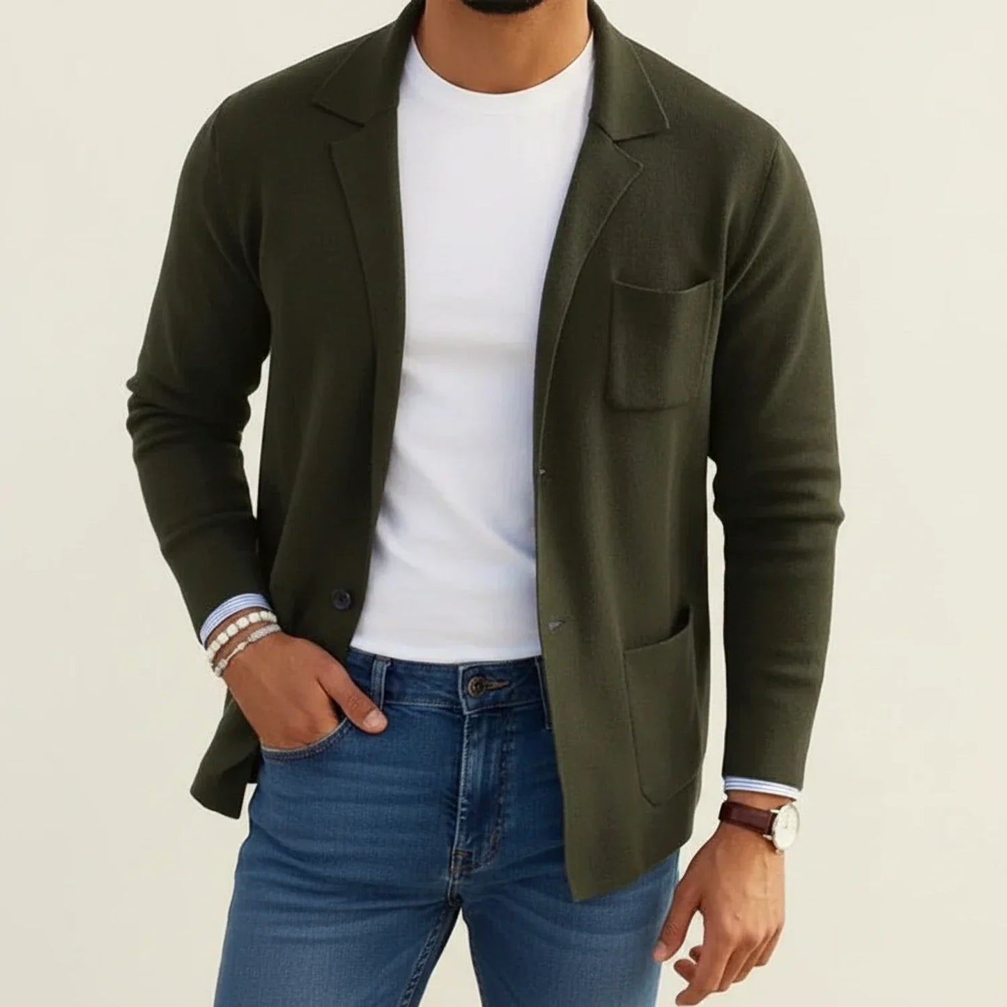 Blazer Homme Maille Slim Fit À Revers À Entaille Poches Patch Confort Décontracté Pour Style Moderne