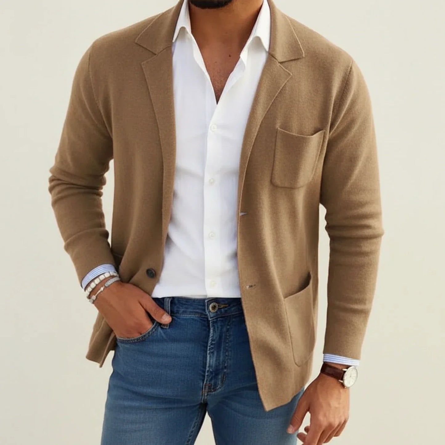 Blazer Homme Maille Slim Fit À Revers À Entaille Poches Patch Confort Décontracté Pour Style Moderne