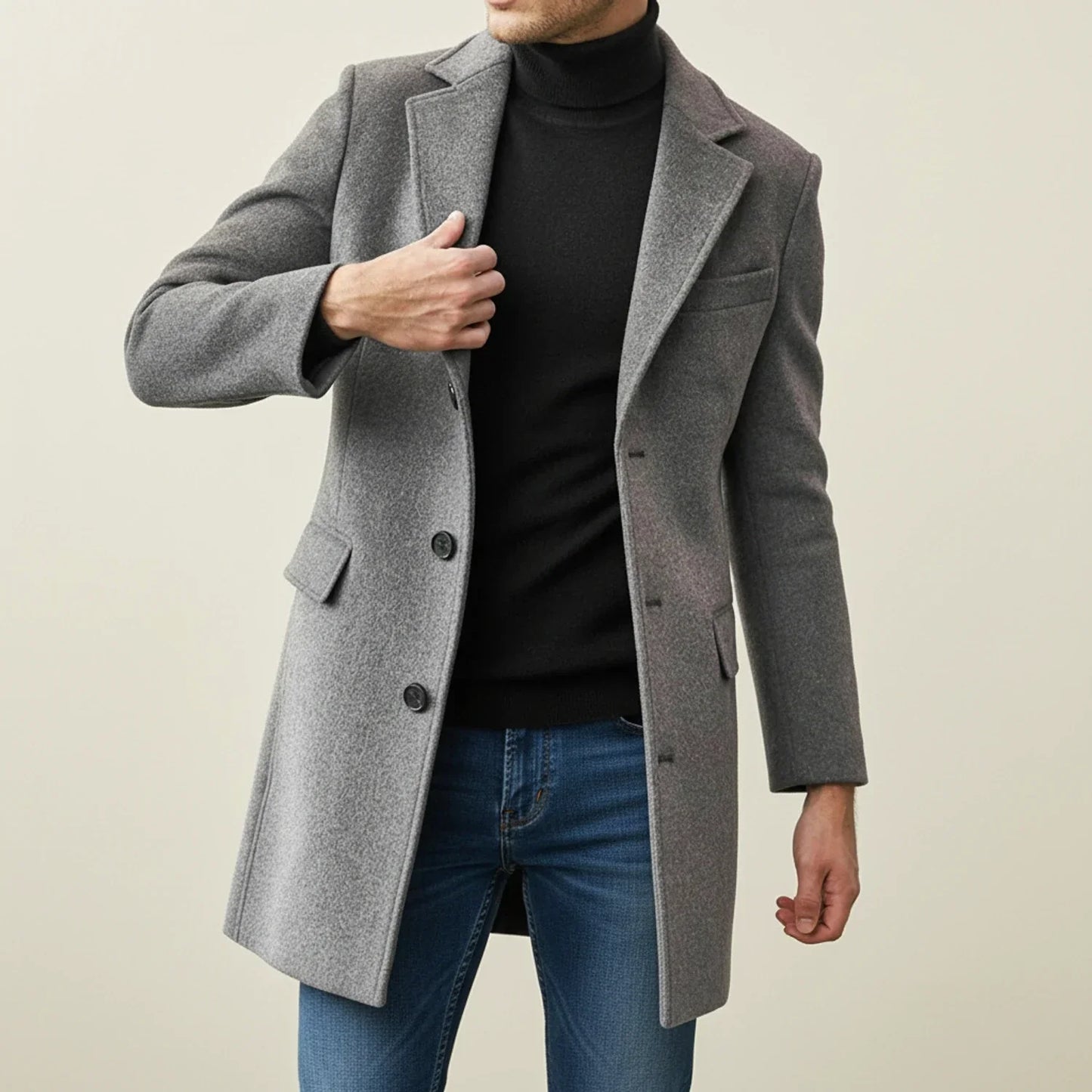 Amawinc Manteau Long D'Hiver Classique Pour Homme à Revers Cranté Genou Longueur Boutonnage Simple