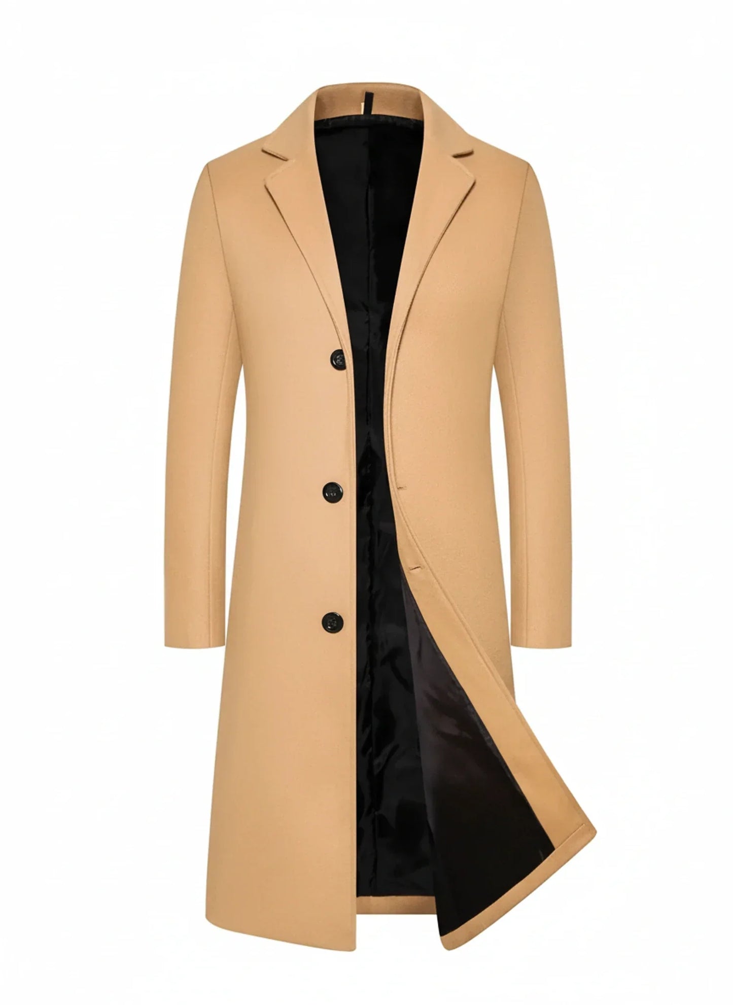 Amawinc Manteau Long Noir Homme Forme Classique Avec Revers À Entaille Et Fermeture Bouton