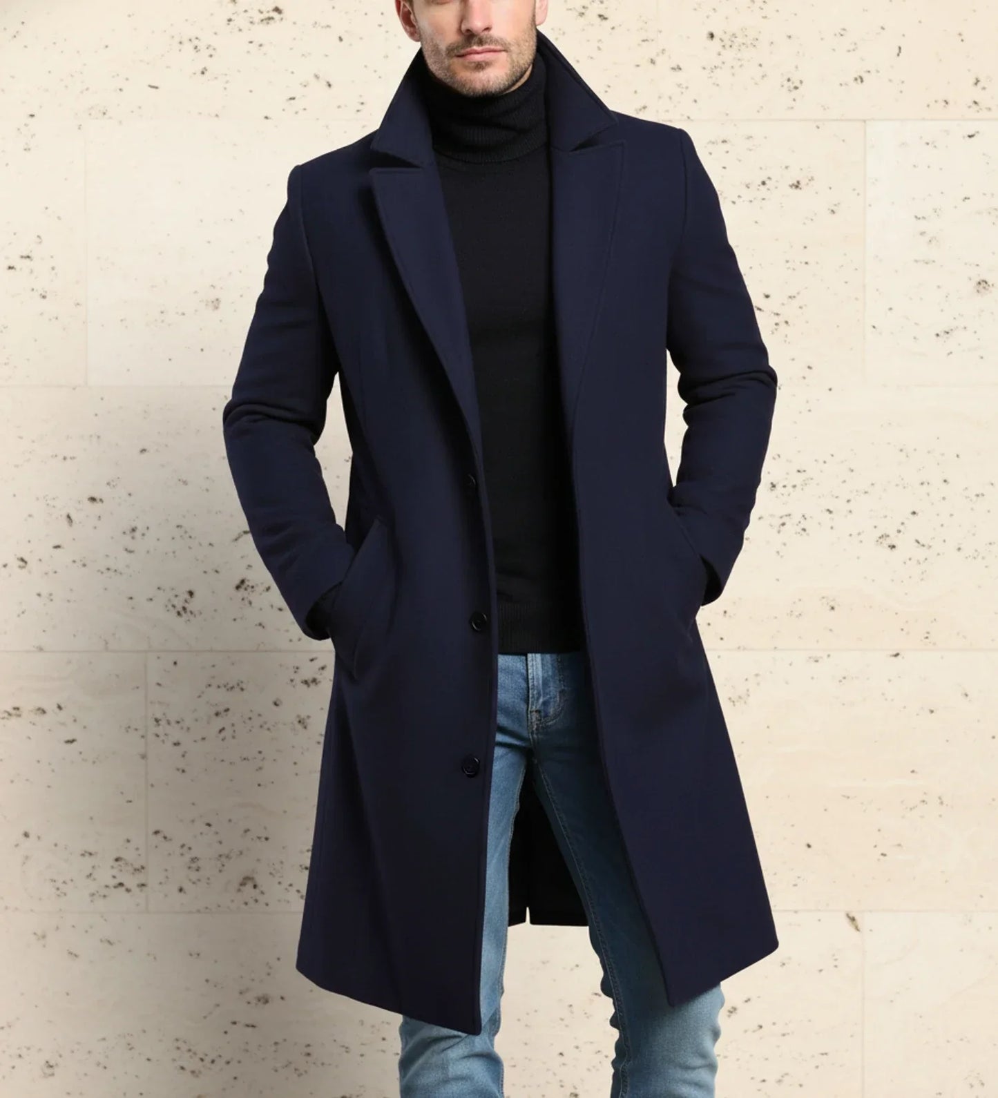 Manteau Long Homme À Revers À Entaille Simple Boutonnage Avant Pour Tenue Professionnelle Et Décontractée Amawinc