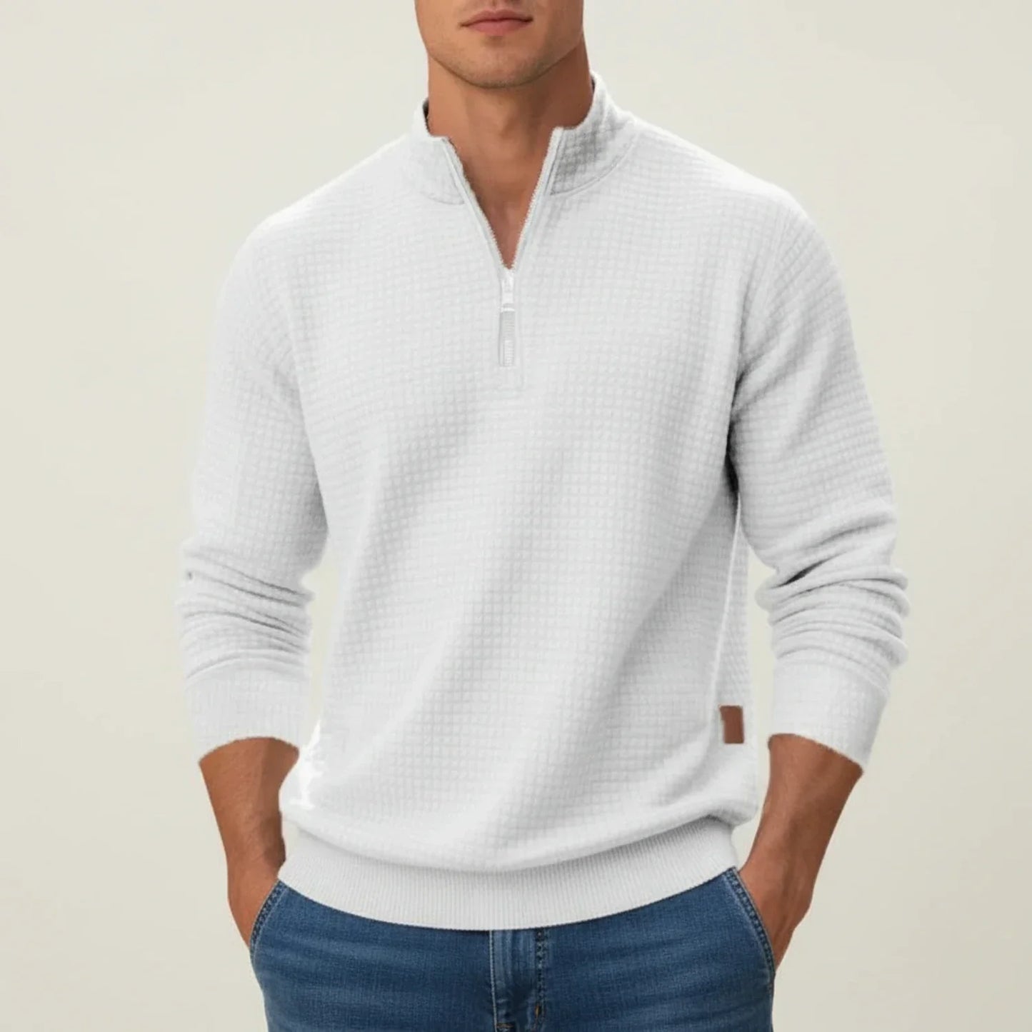 Amawinc Pull Homme Col Montant Demi Zip Finition Texturée Pour Superposition Polyvalente