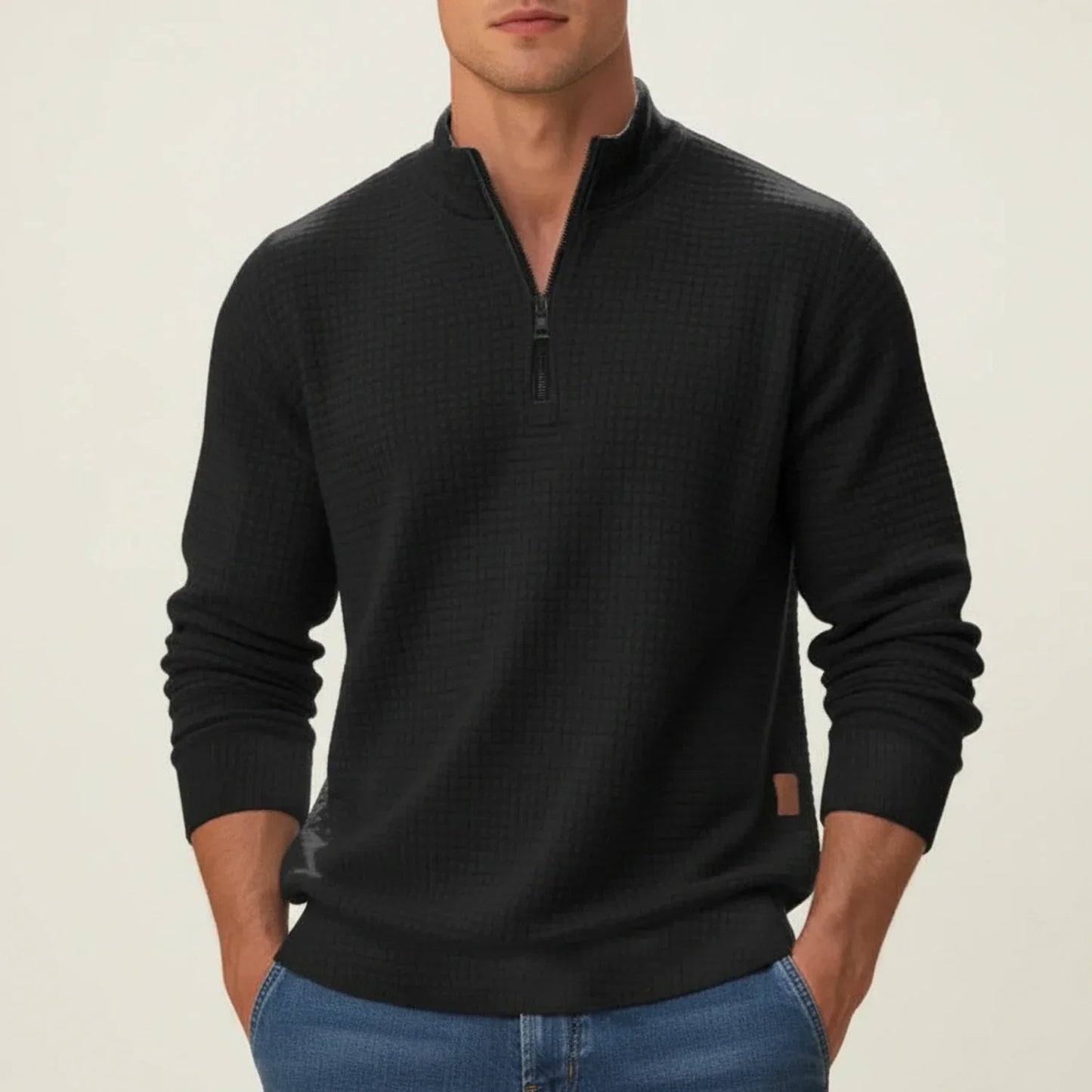 Amawinc Pull Homme Col Montant Demi Zip Finition Texturée Pour Superposition Polyvalente