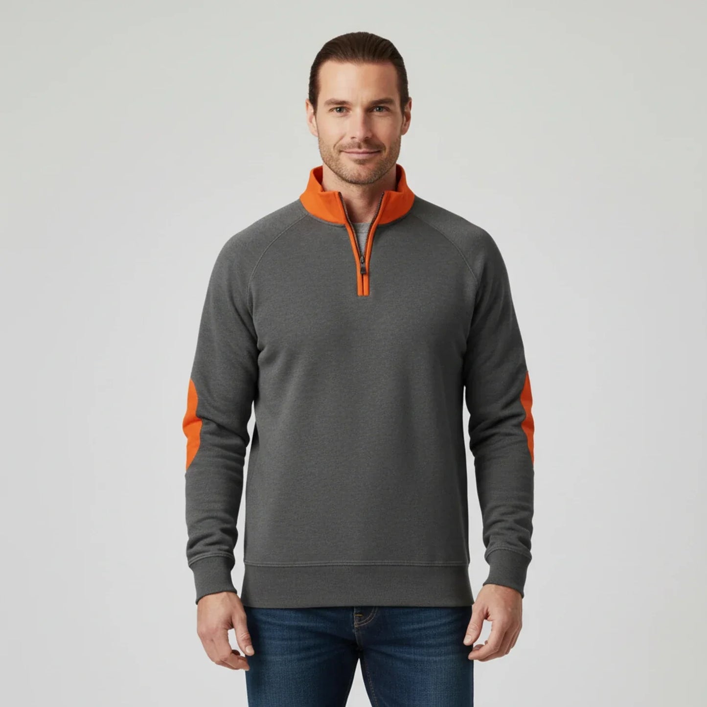 Pull Raglan Demi Zip Pour Hommes Avec Patches Coudes Et Col Montant Pour Look Décontracté Ou Semi Formel