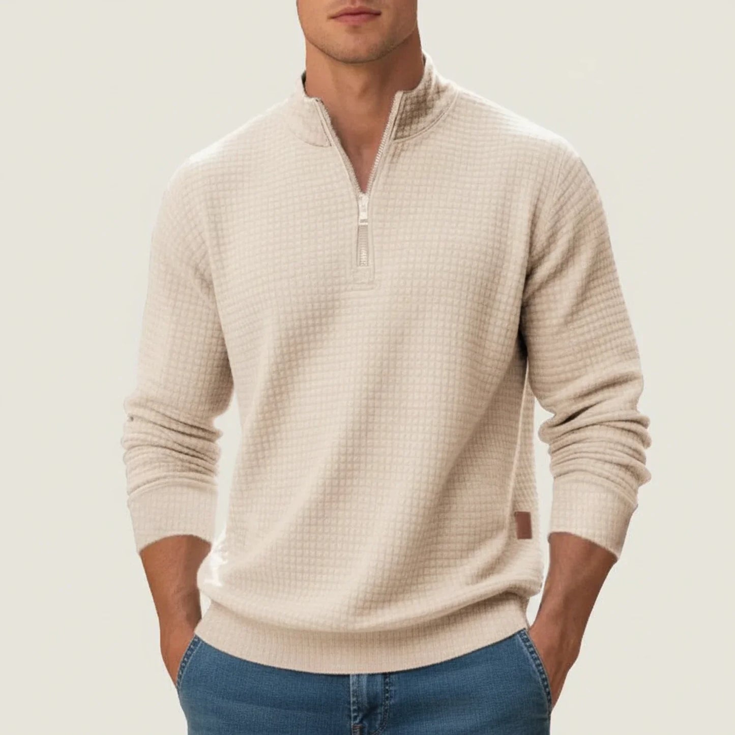 Amawinc Pull Homme Col Montant Demi Zip Finition Texturée Pour Superposition Polyvalente