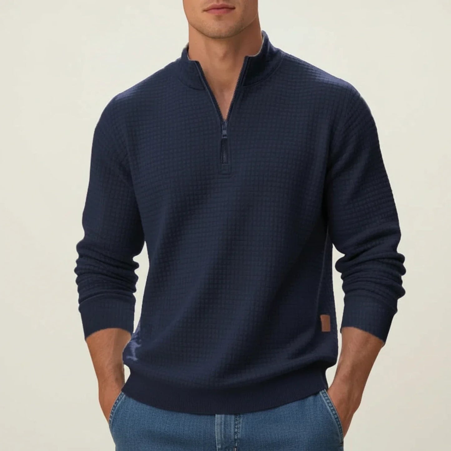 Amawinc Pull Homme Col Montant Demi Zip Finition Texturée Pour Superposition Polyvalente